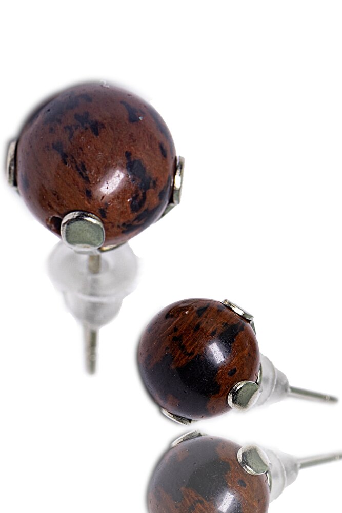 Sertifikalı Doğal Kahverengi Obsidyen Taşı Nokta Doğal Taş Küpe