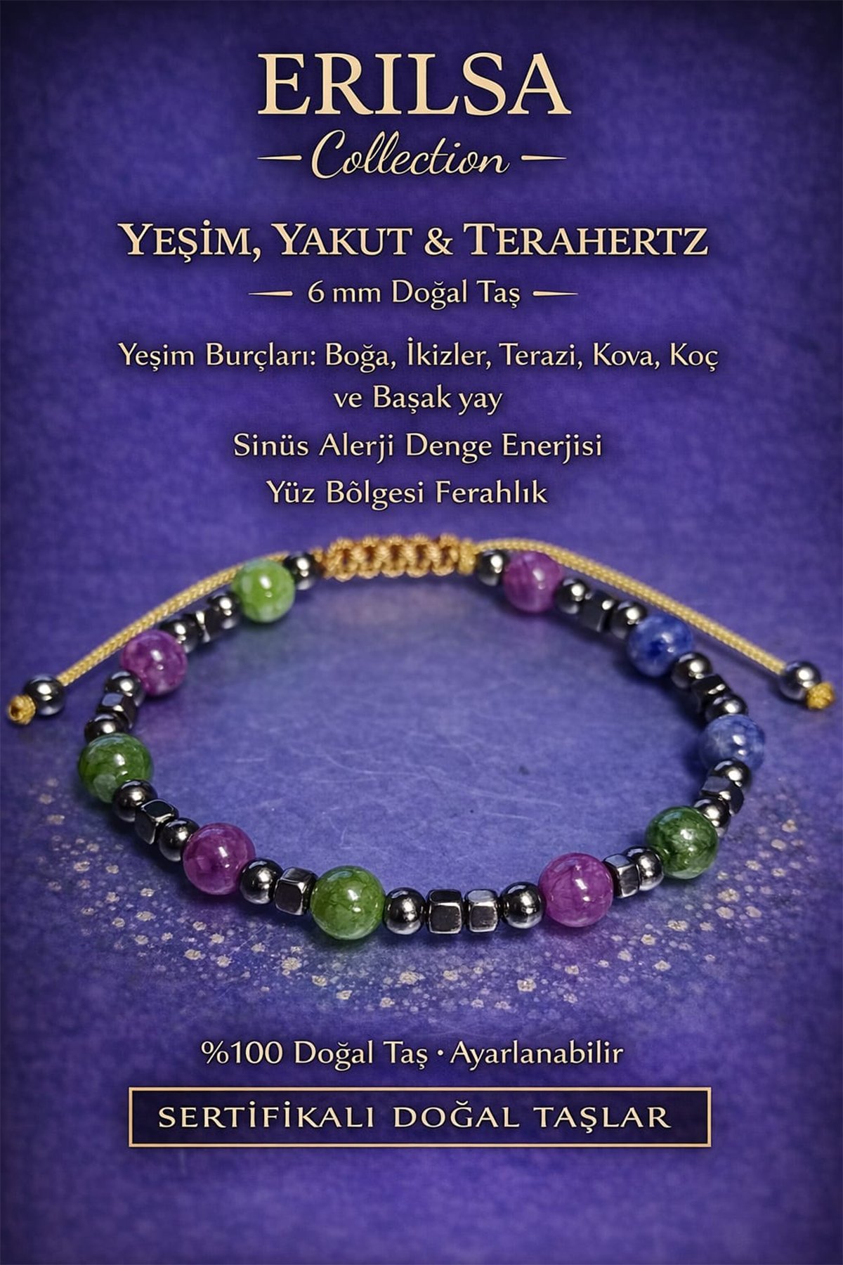 Sertifikalı Sinüs Ve Yüz Bölgesi Denge Enerji Bilekliği – Yeşim Yakut Ve Terahertz 6 Mm Doğal Taş