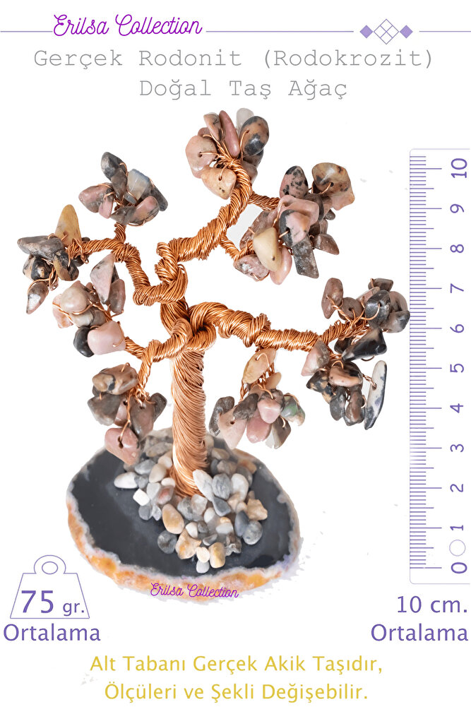 Sertifikalı Gerçek Rodonit (rodokrozit) Doğal Taşı Ağaç - Akik Plakalı