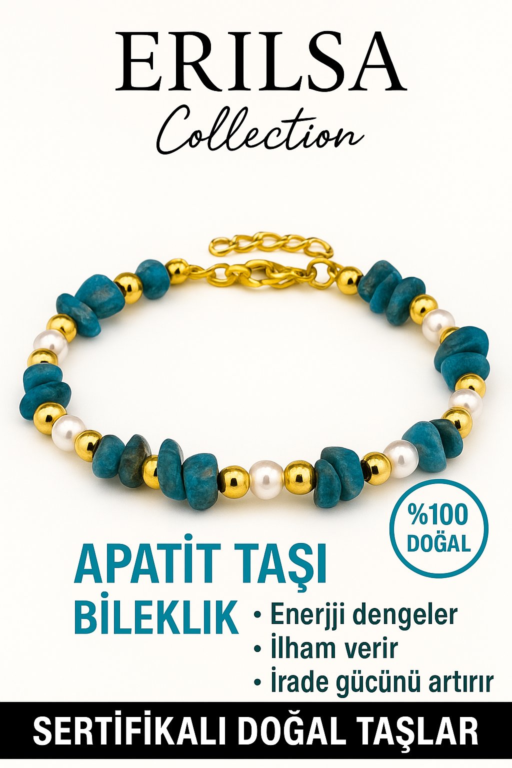 Sertifikalı İnci ve Apatit Taşı Bileklik – Enerji Dengesi ve İlham