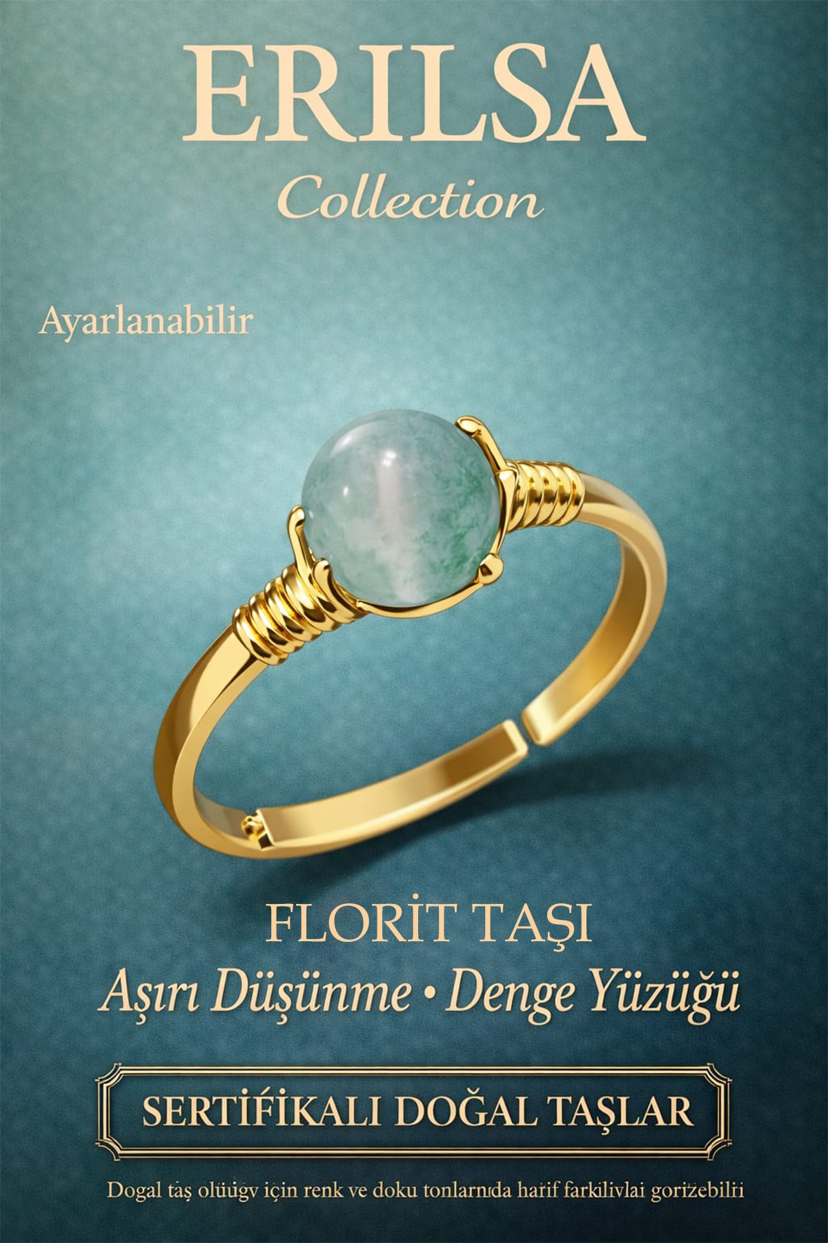 Sertifikalı Aşırı Düşünme Denge Yüzüğü – Florit Taşı Ayarlamalı Gold İnce Kasa İkizler Kova Balık