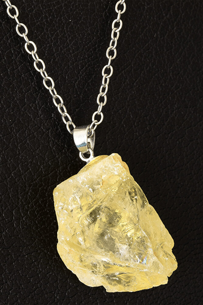 Sertifikalı XL Ham İşlenmemiş Sarı Sitrin Taşı Kolye - 1.Kalite