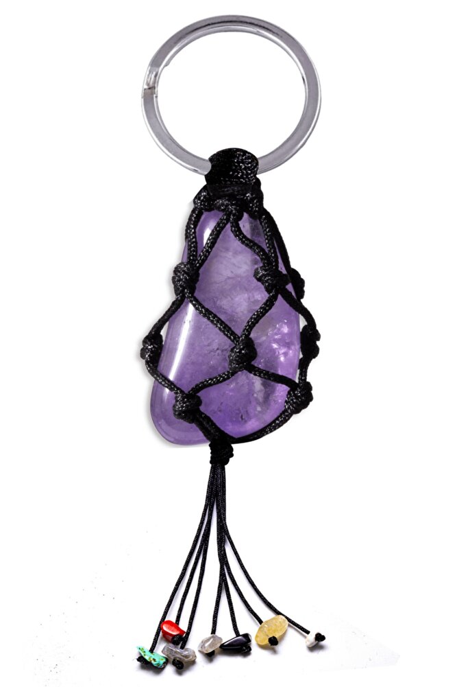 Sertifikalı Doğal Ametist Taşı 7 Çakra Anahtarlık
