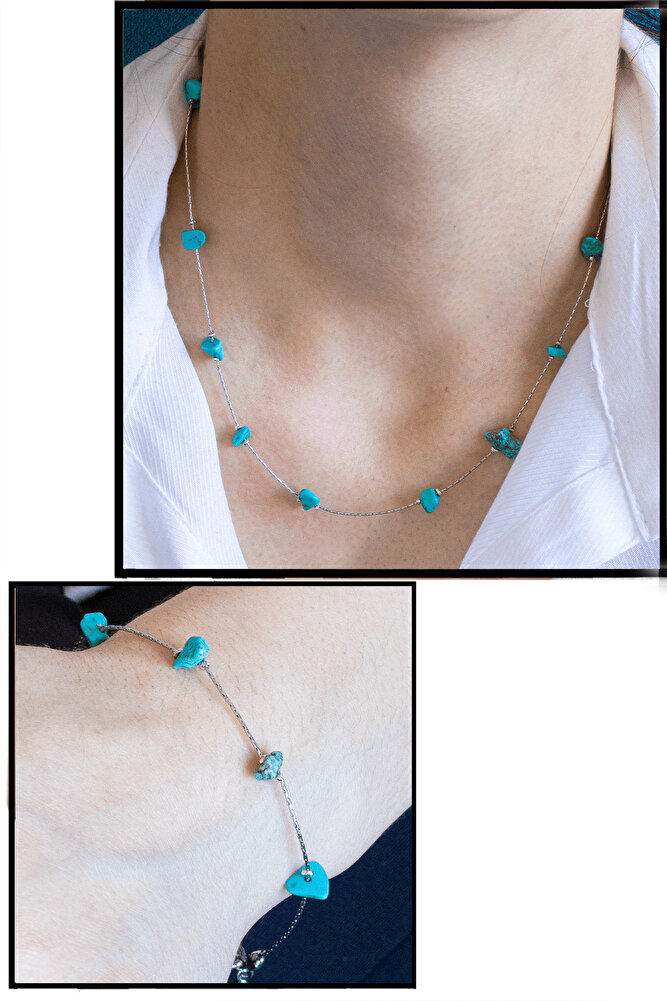 Sertifikalı Firuze (Turkuaz) Taşlı Doğal Taş Kolye Bileklik Seti