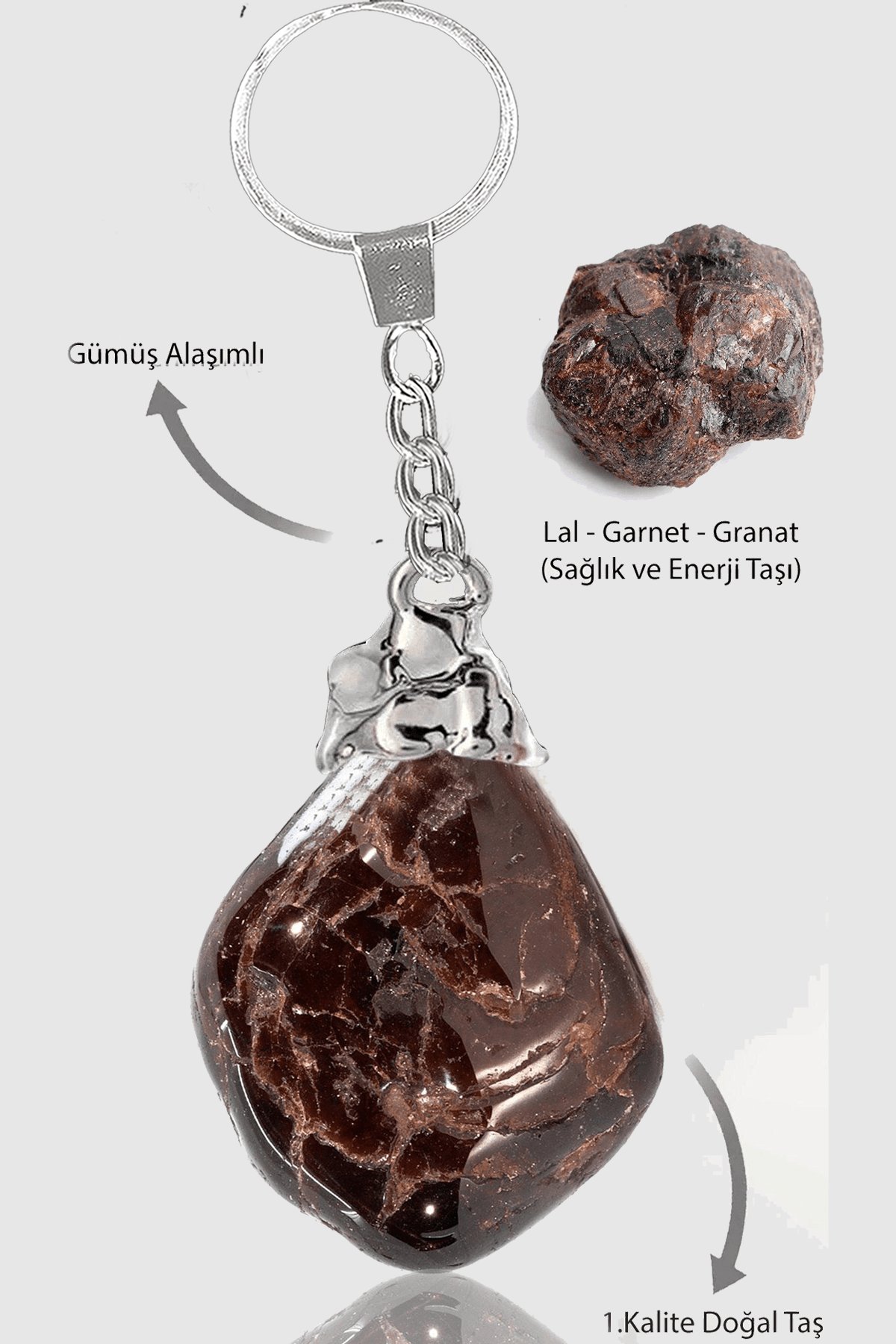 Sertifikalı Ham İşlenmemiş Model Lal - Garnet - Granat Taşı Doğal Taş Anahtarlık