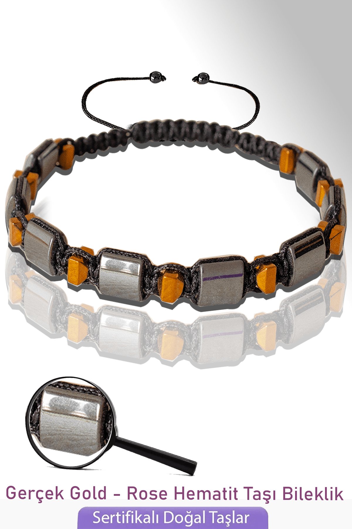 Sertifikalı Gerçek Rose - Silver Hematit Taşı Bileklik - Ayarlamalı