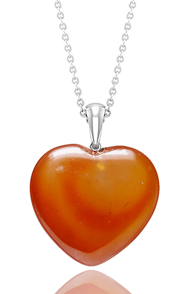 Sertifikalı Kalp Model Kırmızı Akik Taşı Kolye (YEMEN)
