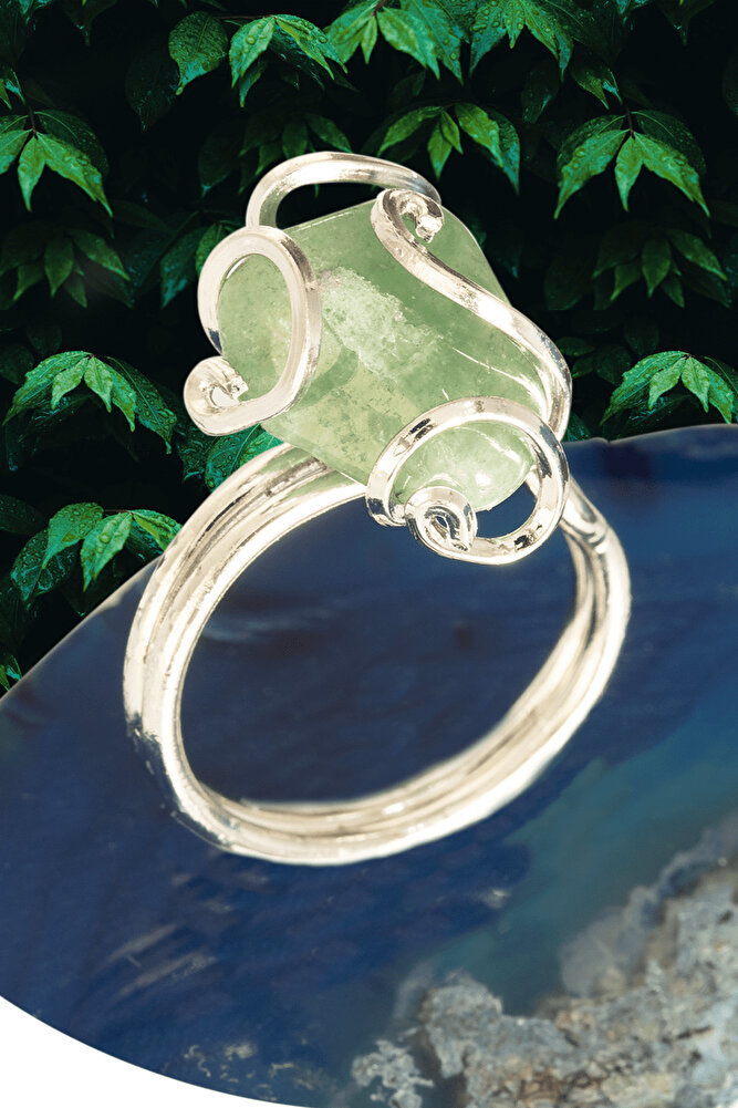 Sertifikalı Rokoko Gümüş Model Aventurin Taşı Yüzük - Ayarlamalı