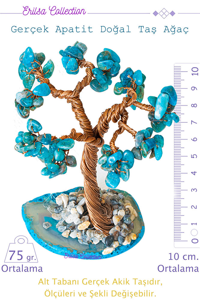 Sertifikalı Gerçek Apatit Doğal Taşı Ağaç - Akik Plakalı