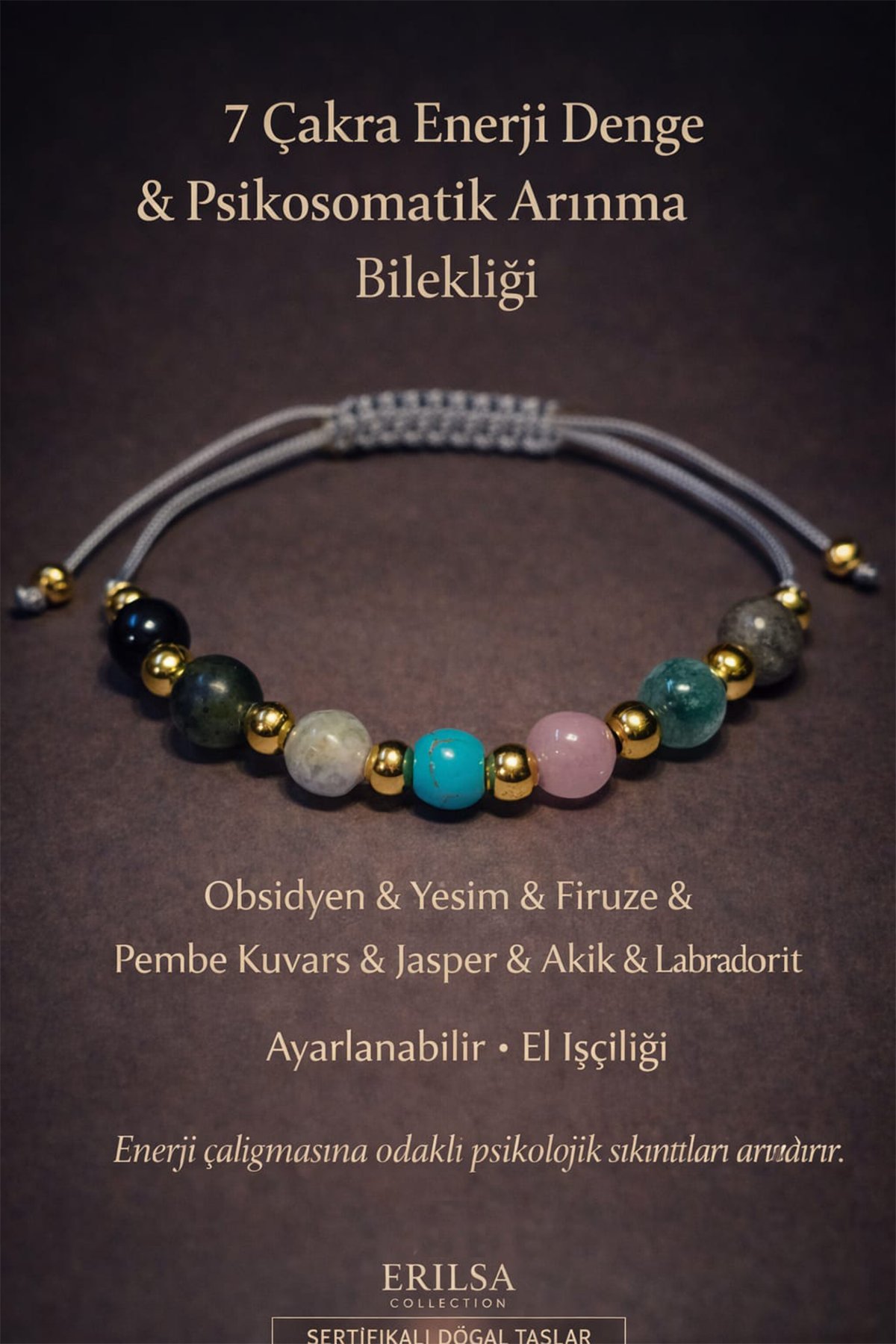 Sertifikalı Gri 7 Çakra Denge Enerji Uyum Psikosomatik Arınma Enerji Bilekliği – Doğal Taş Şifa