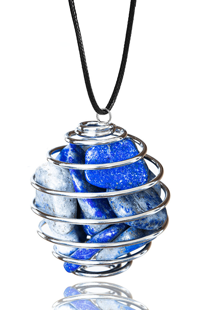 Sertifikalı Tel Sargılı Kafes Model Lapis Lazuli Taşı Kolye