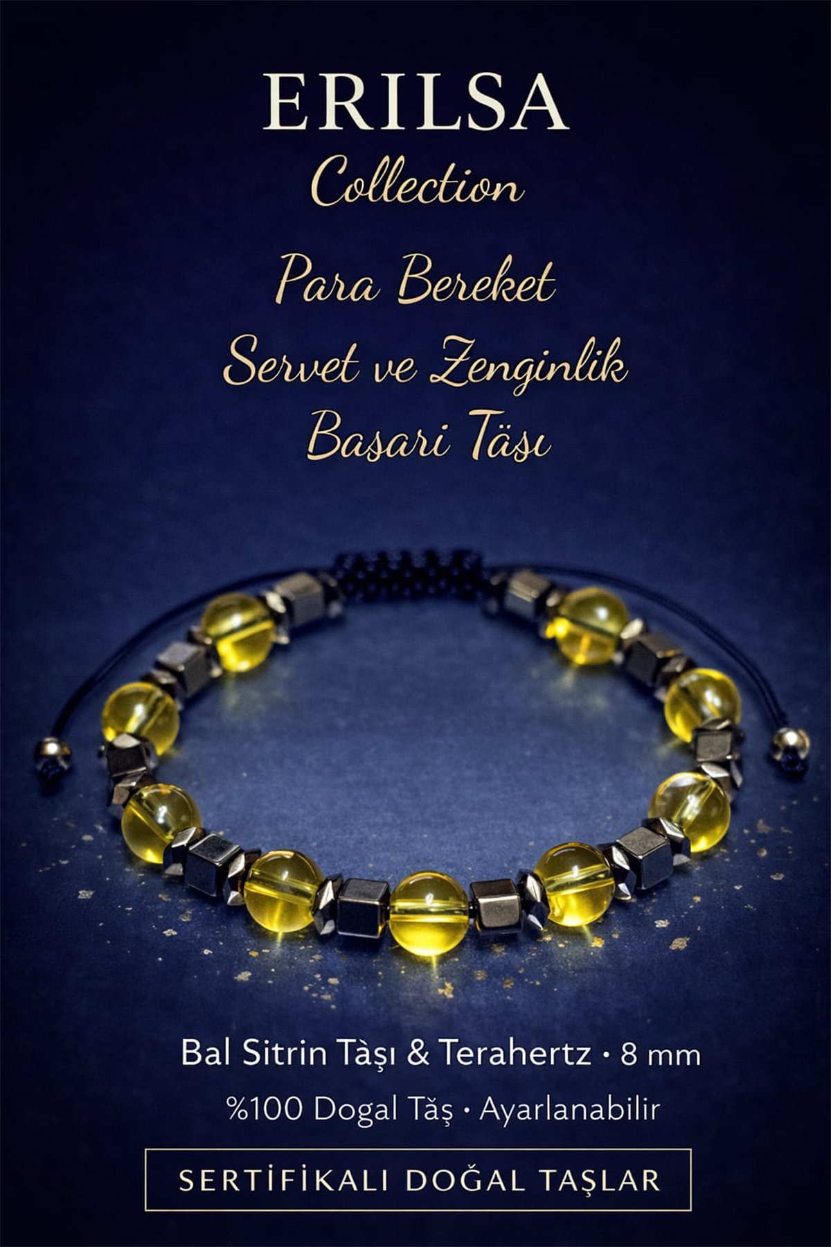 Sertifikalı Para Bereket ve Zenginlik Bilekliği – Bal Sitrin Taşı Terahertz Taşı