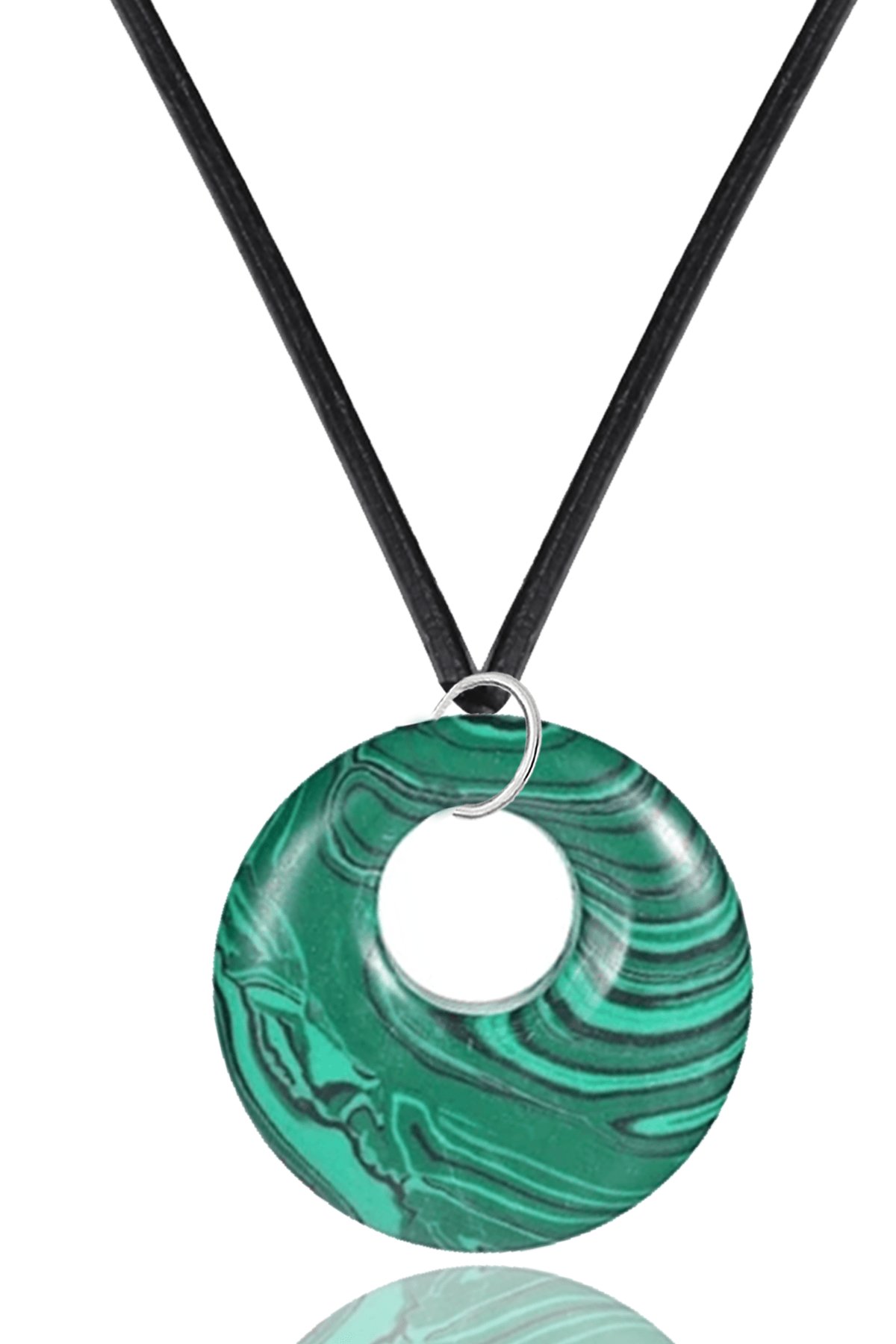 Sertifikalı Deri İpli Doğal Malahit Taşı Kolye (Malakit Taşı)