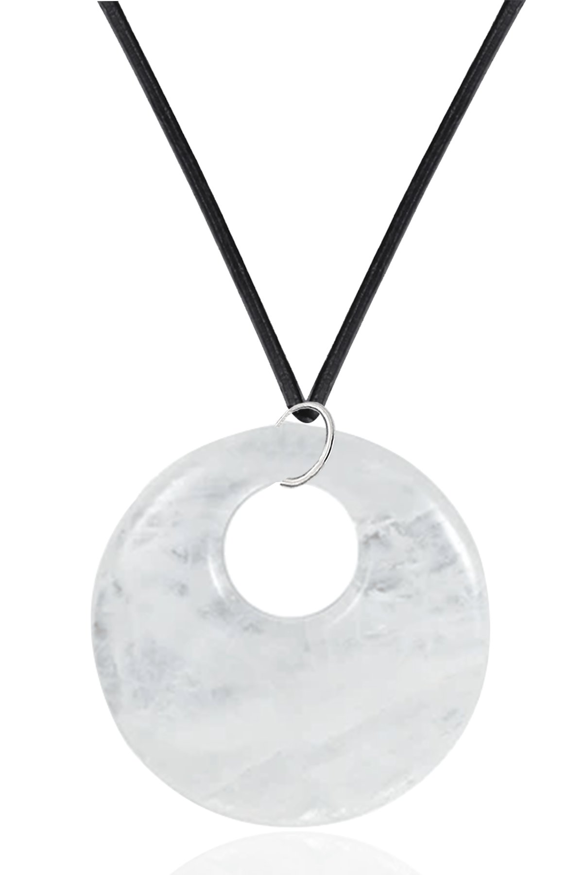 Sertifikalı Deri İpli Doğal Kristal Kuvars Taşı Kolye