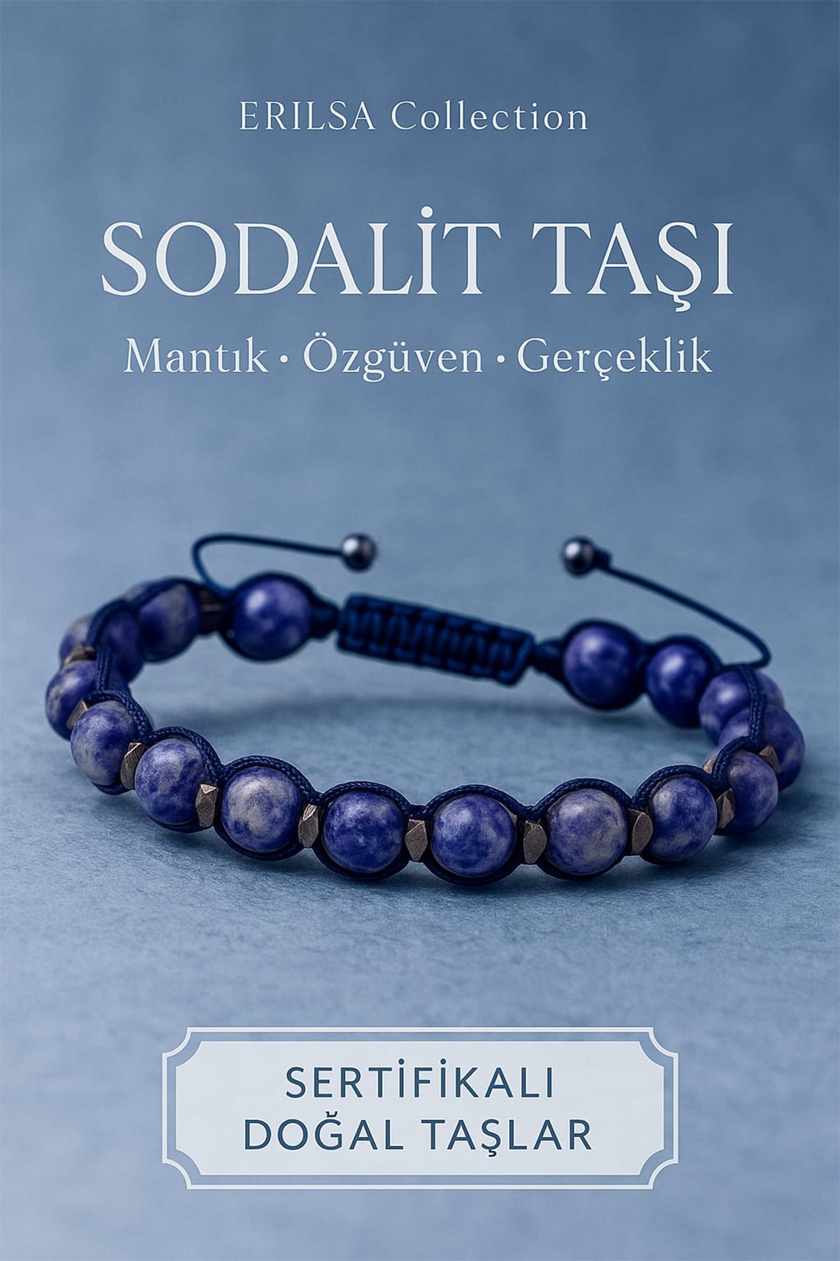 Sertifikalı Sodalit ve Terahertz Taşı Bileklik – Özgüven, Mantık ve Odaklı Şıklığın Güçlü Hali