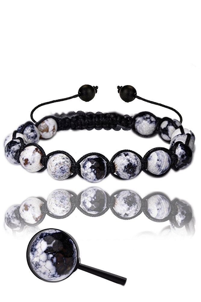 Sertifikalı Makrome Fasetli Doğal Siyah Tibet Akik Taşı Bileklik