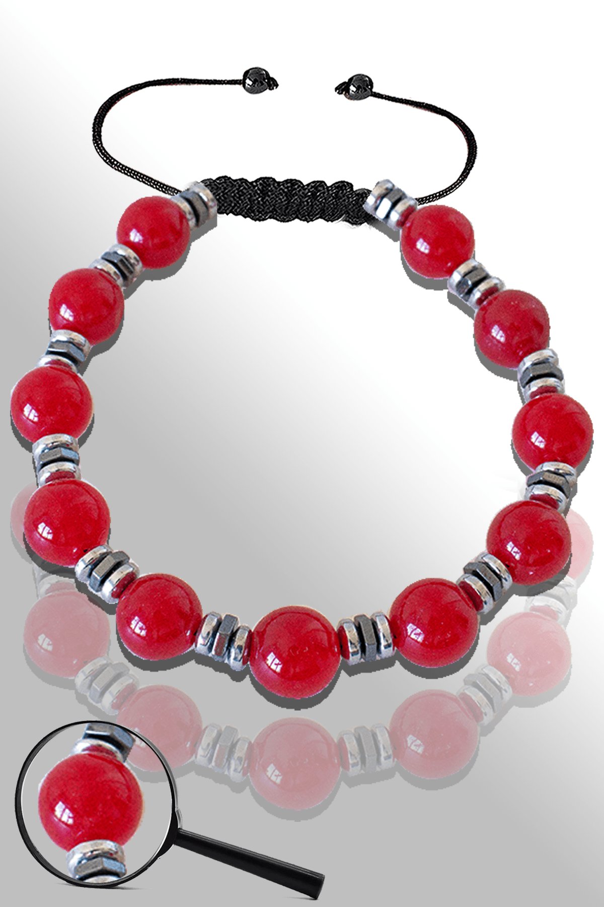 Sertifikalı Hematitli Doğal Bayrak Kırmızı Akik Taşı Bileklik - Ayarlamalı