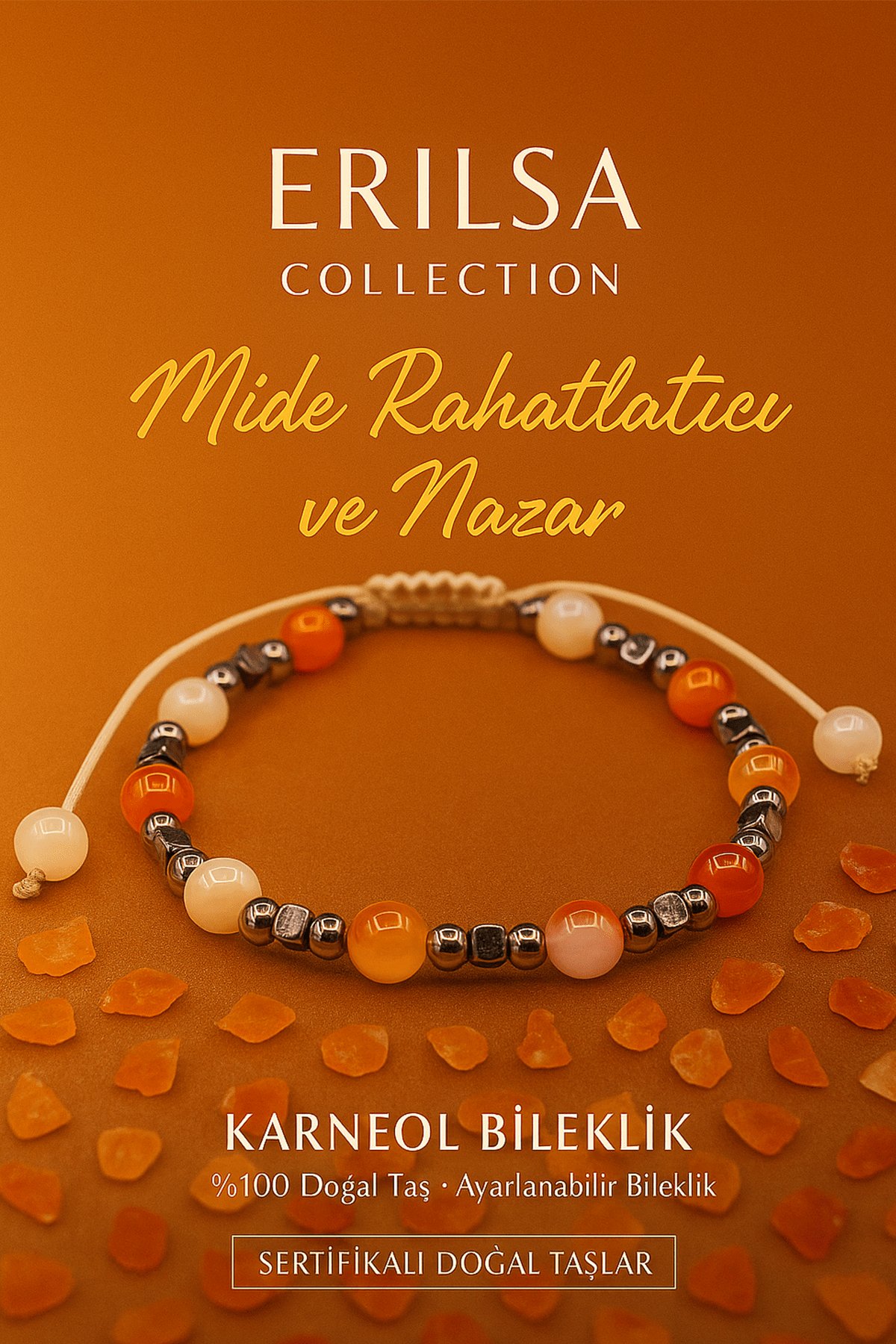 Sertifikalı Mide Rahatlatıcı ve Nazar Enerji Dengeleme Bilekliği - Karneol Karnelyan Akik Terahertz