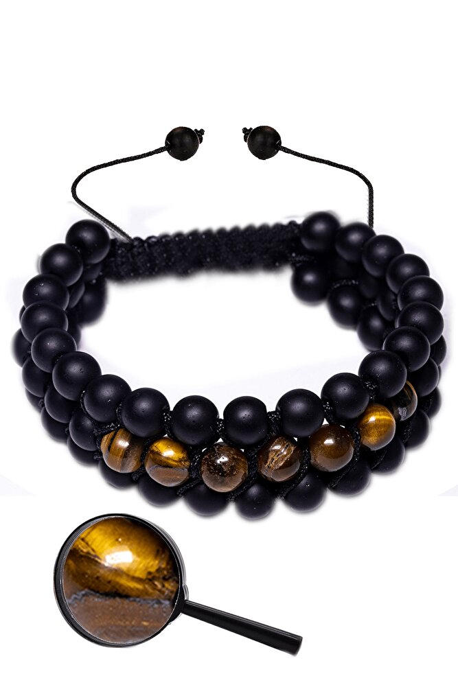 Sertifikalı Üçlü Makrome Kaplan Gözü - Oniks Taşı Bileklik - 6mm