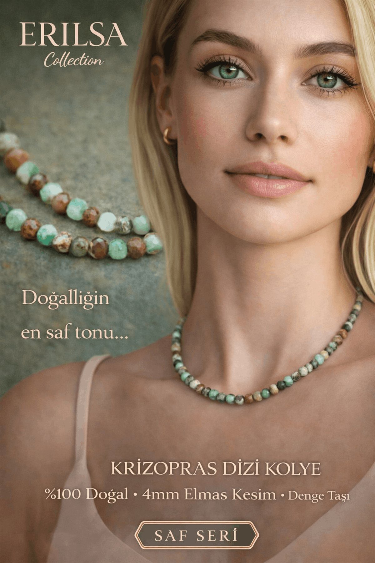 Sertifikalı Krizopras Dizi Kolye - 4mm Elmas Kesim Minimal Seri Doğal Taş Kolye