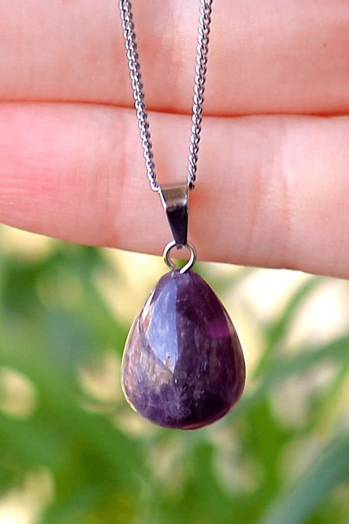 Sertifikalı Damla Model Gerçek Ametist Taşı Kolye