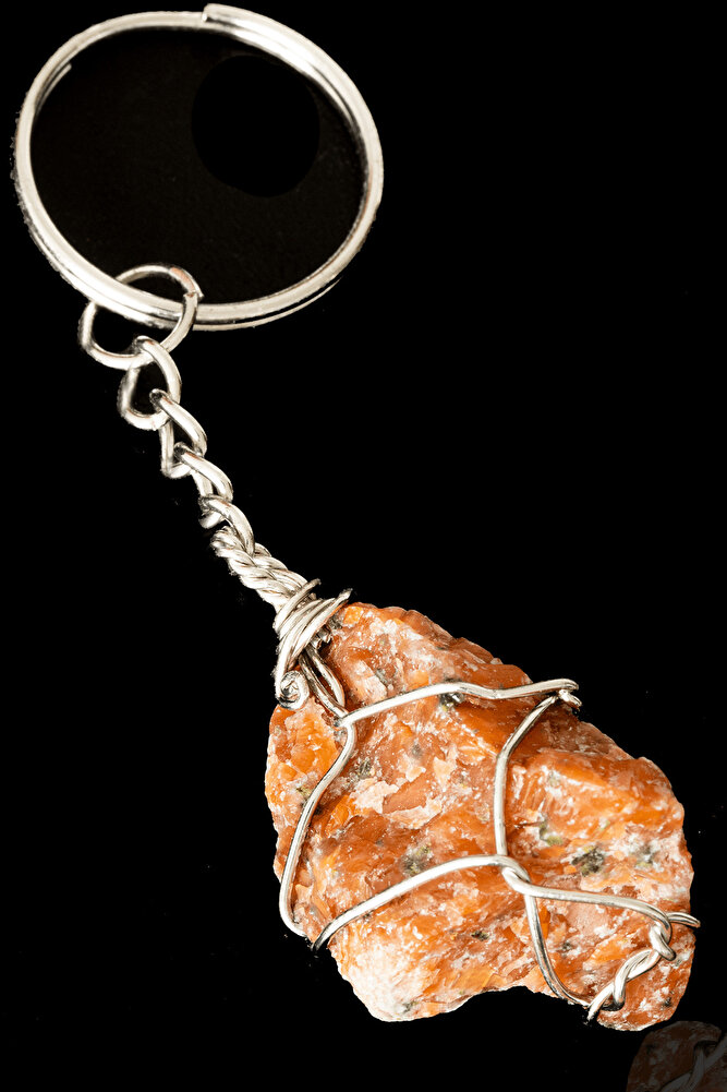 Sertifikalı Tel Sargılı Ham Işlenmemiş Güneş Taşı Anahtarlık