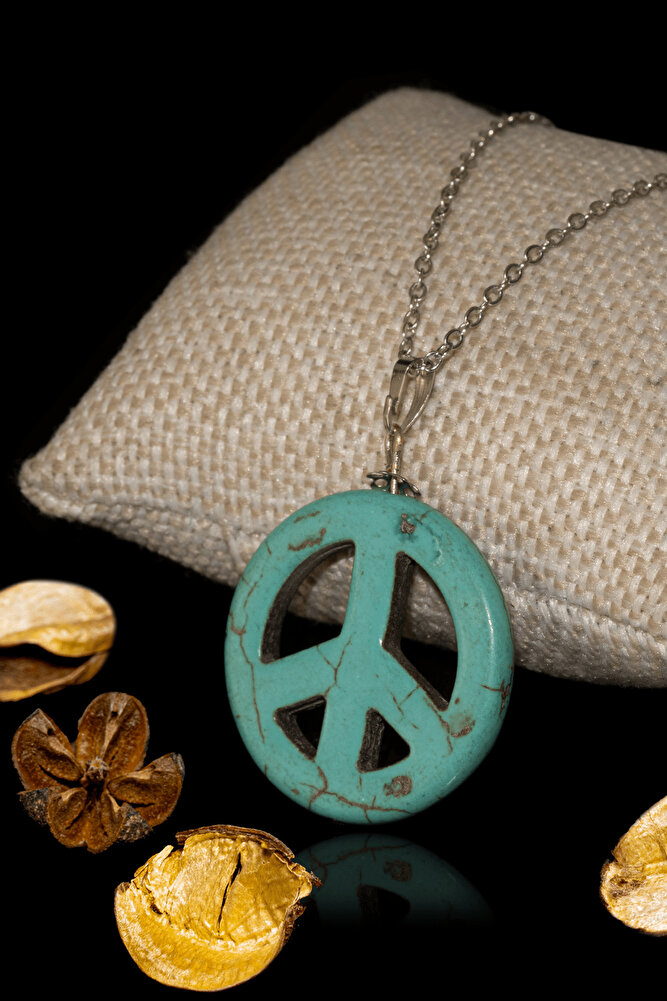 Sertifikalı Barış Sembolü 1.kalite Turkuaz Taşı Kolye