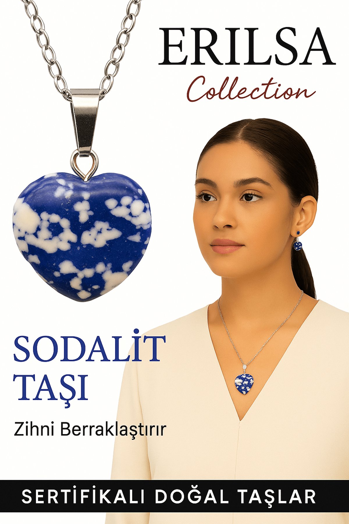 Sertifikalı Kalp Model Sodalit Taşı Kolye – Zihinsel Netlik ve İfade Gücü