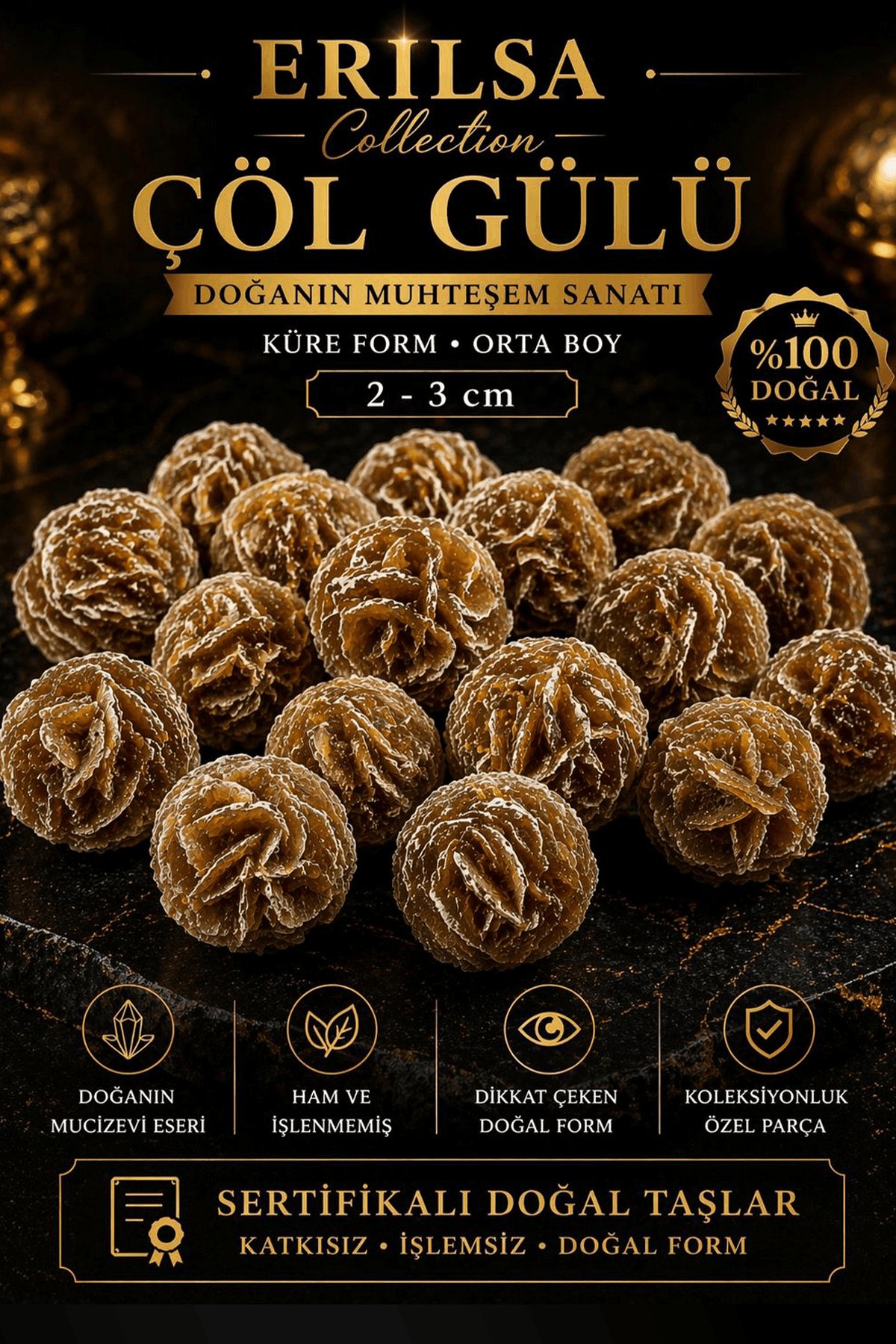 Sertifikalı Çöl Gülü Taşı Kütle - 2-3 cm Küçük Küre Form Doğal Kristal Toplu