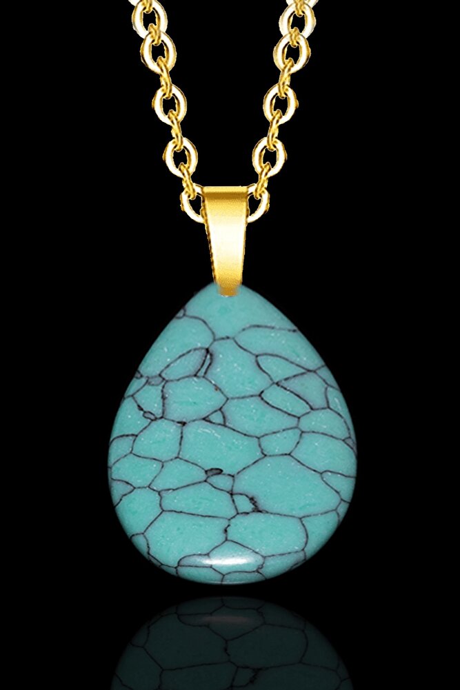 Sertifikalı 24k Altın Kaplama Damla Kesim Turkuaz Taşı Kolye