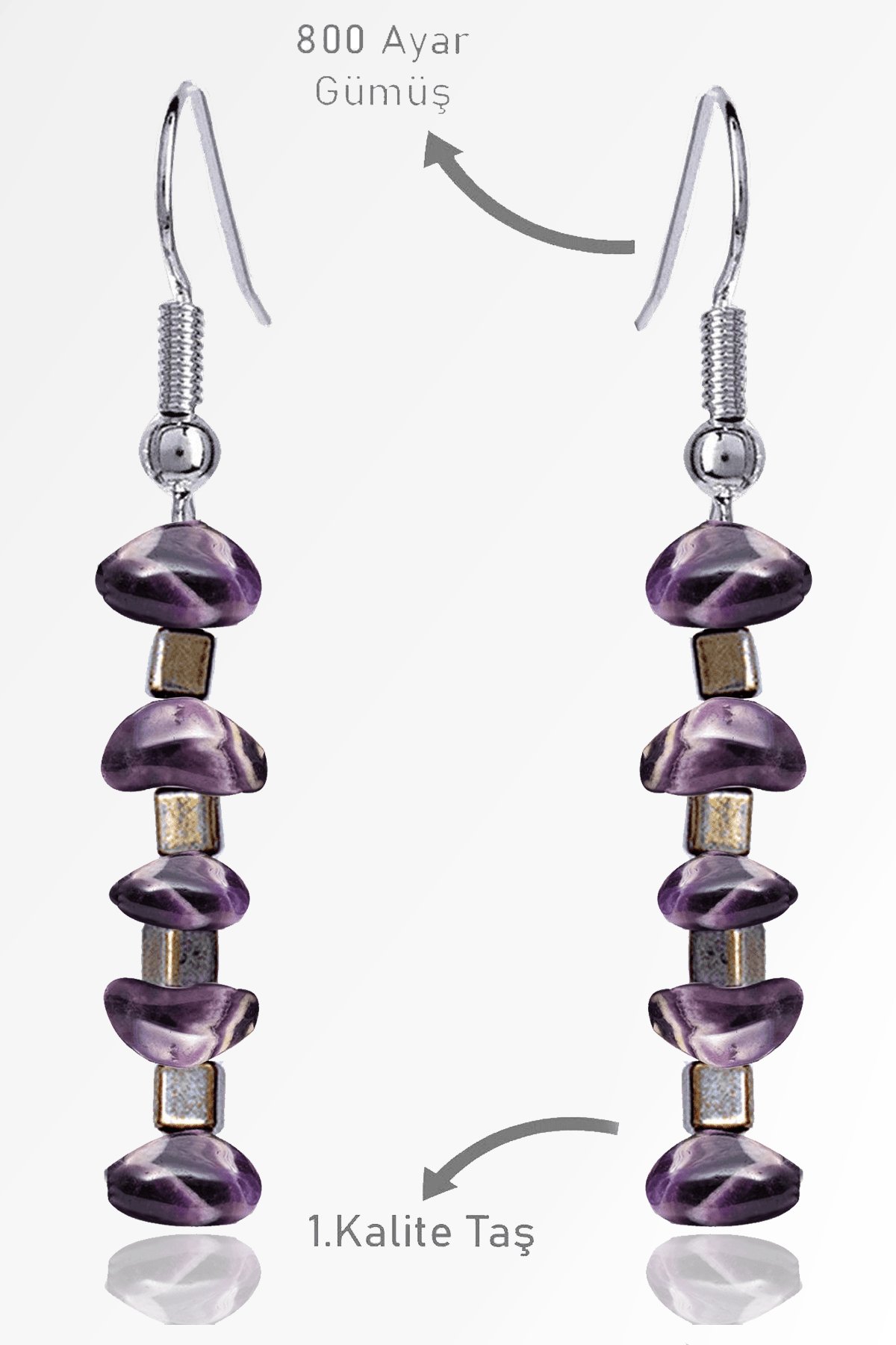 Sertifikalı Ham Kırık Taşlı Model Ametist Taşı Küpe