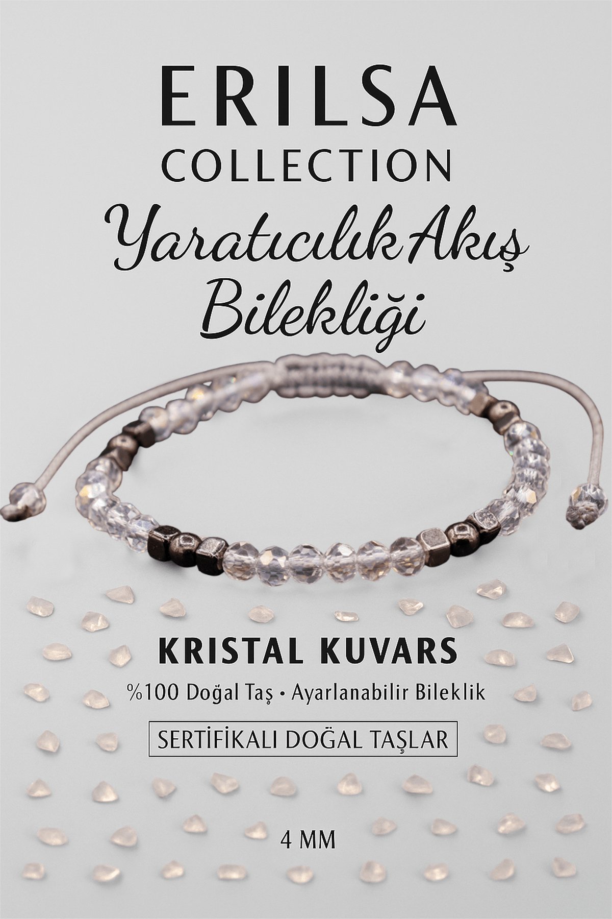 Sertifikalı Yaratıcılık Akış Enerji Bilekliği - Kristal Kuvars ve Terahertz Doğal Taş 4 mm