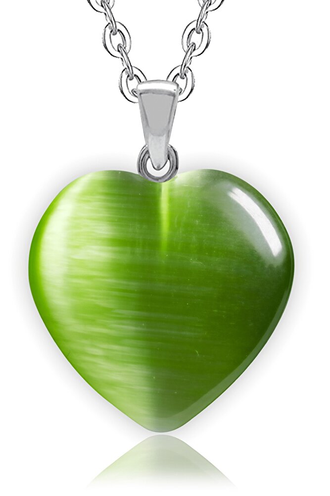 Sertifikalı Kalp Model Gerçek Yeşil Akik Taşı Kolye