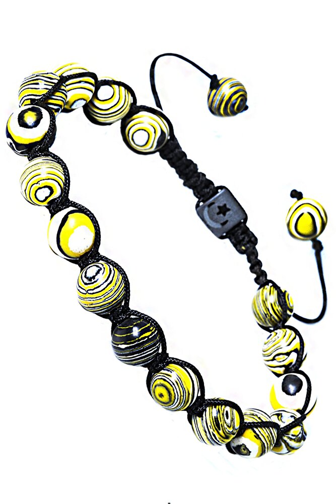 Sertifikalı Makrome Sarı Doğal Malahit Malakit Taşı Bileklik