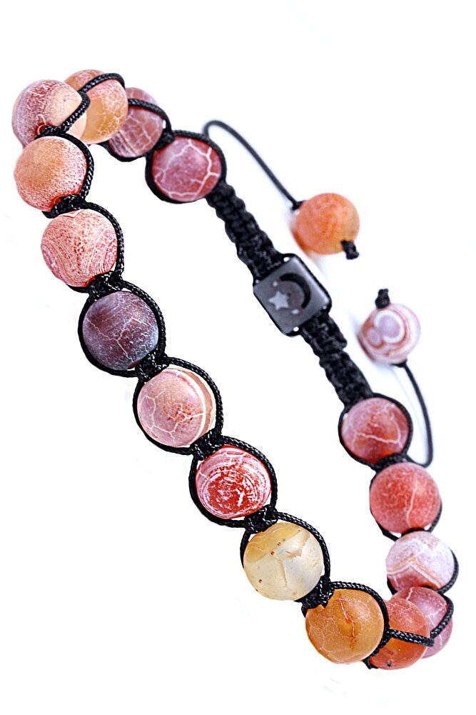 Sertifikalı Makrome Damarlı Kırmızı Akik Taşı Bileklik