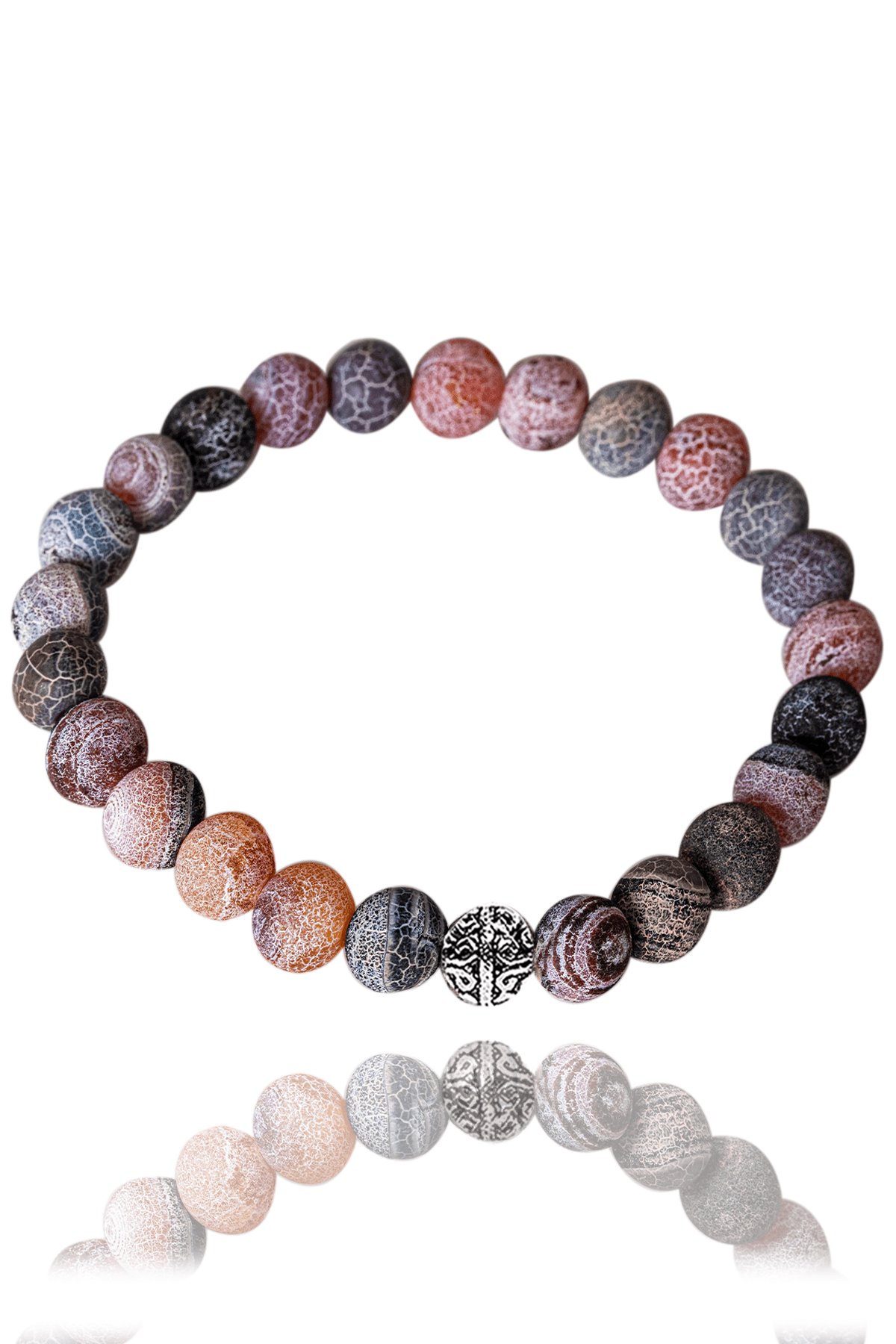 Sertifikalı Ham Kırmızı - Siyah Akik Taşı Bileklik - Gümüş Aparatlı