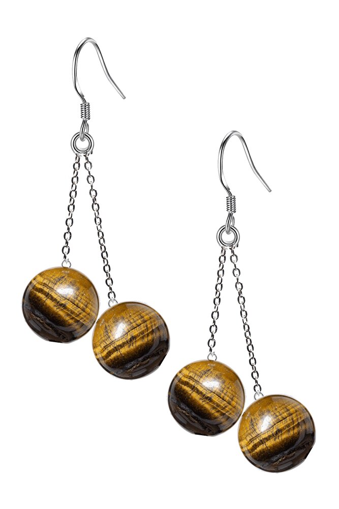 Sertifikalı Doğal Kaplan Gözü Taşı Gümüş Küpe