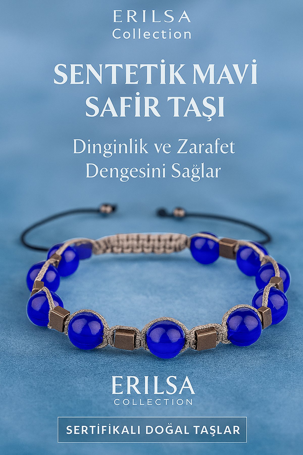 Sertifikalı Sentetik Mavi Safir Taşı Bileklik – Dinginlik ve Zarafet Enerjisi