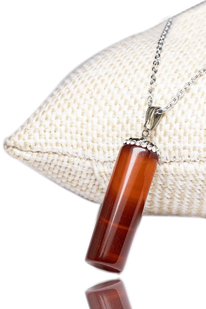 Sertifikalı Doğal Yemen Akik Taşı Kolye (zirkon Taşlı)