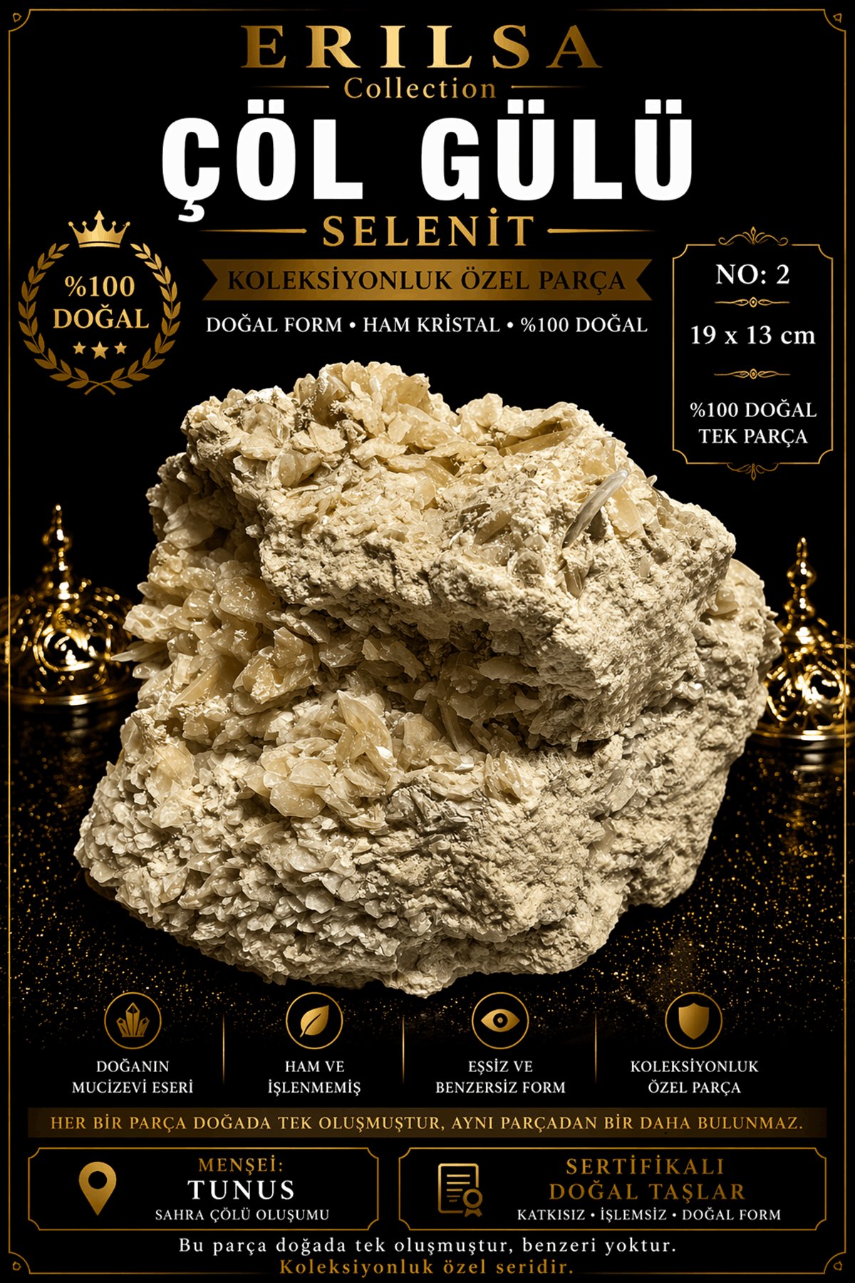 Sertifikalı Beyaz Çöl Gülü Selenit Taşı Kütle - 19x13 cm Koleksiyonluk Doğal Tek Parça