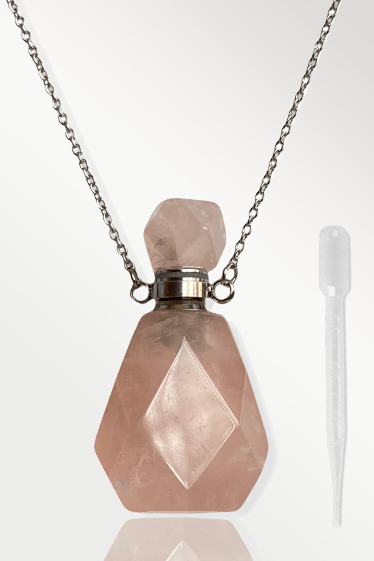 Sertifikalı Parfüm Şişe Tasarımlı Pembe Kuvars Taşı Kolye - Gümüş Aparat