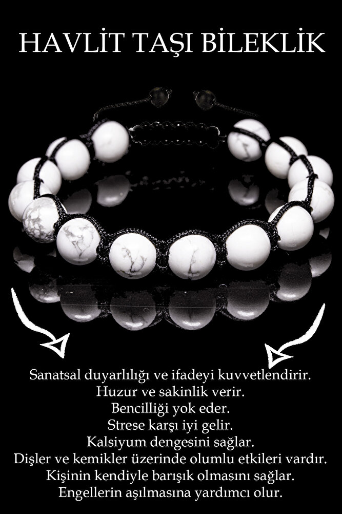 Sertifikalı Gerçek Havlit Taşı Bileklik - Makrome