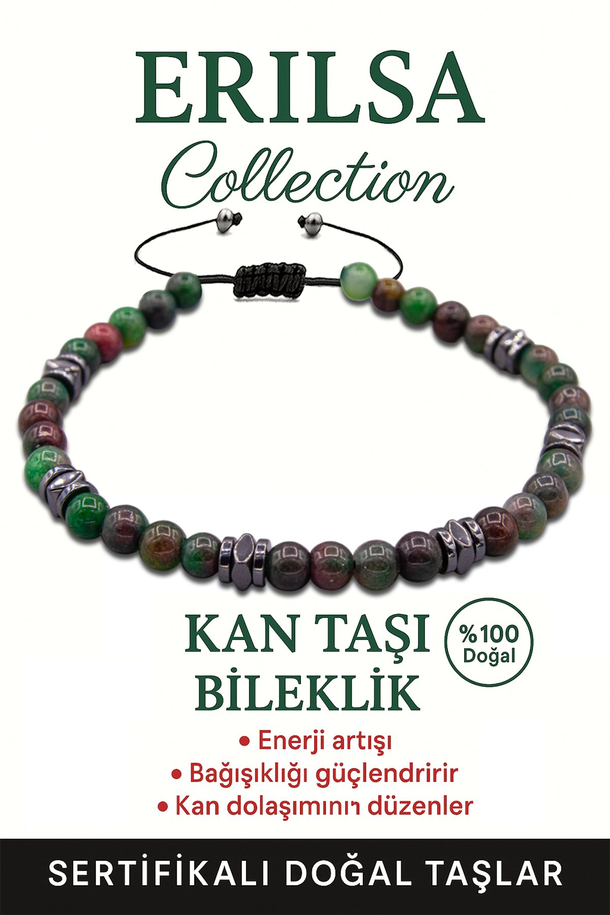 Sertifikalı Fasetli AAA+ Terahertz ve Kan Taşı İnce Model Bileklik – Koruyucu Enerji