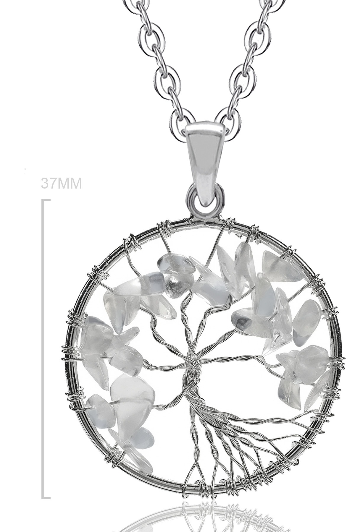 Sertifikalı Doğal Ay Taşı Hayat Ağacı Kolye Doğal Renk 50 cm