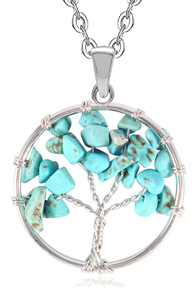 Sertifikalı Doğal Firuze (turkuaz) Taşı Hayat Ağacı Kolye