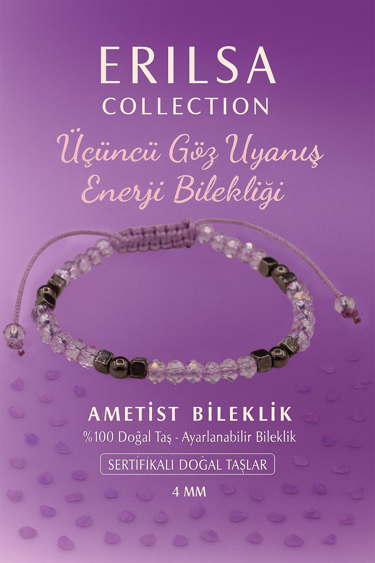 Sertifikalı Üçüncü Göz Uyanış Enerji Bilekliği - Ametist ve Terahertz Taşı