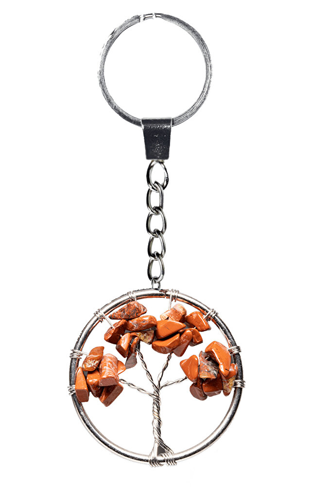 Sertifikalı Kırmızı Jasper Taşı Hayat Ağacı Doğal Taş Anahtarlık