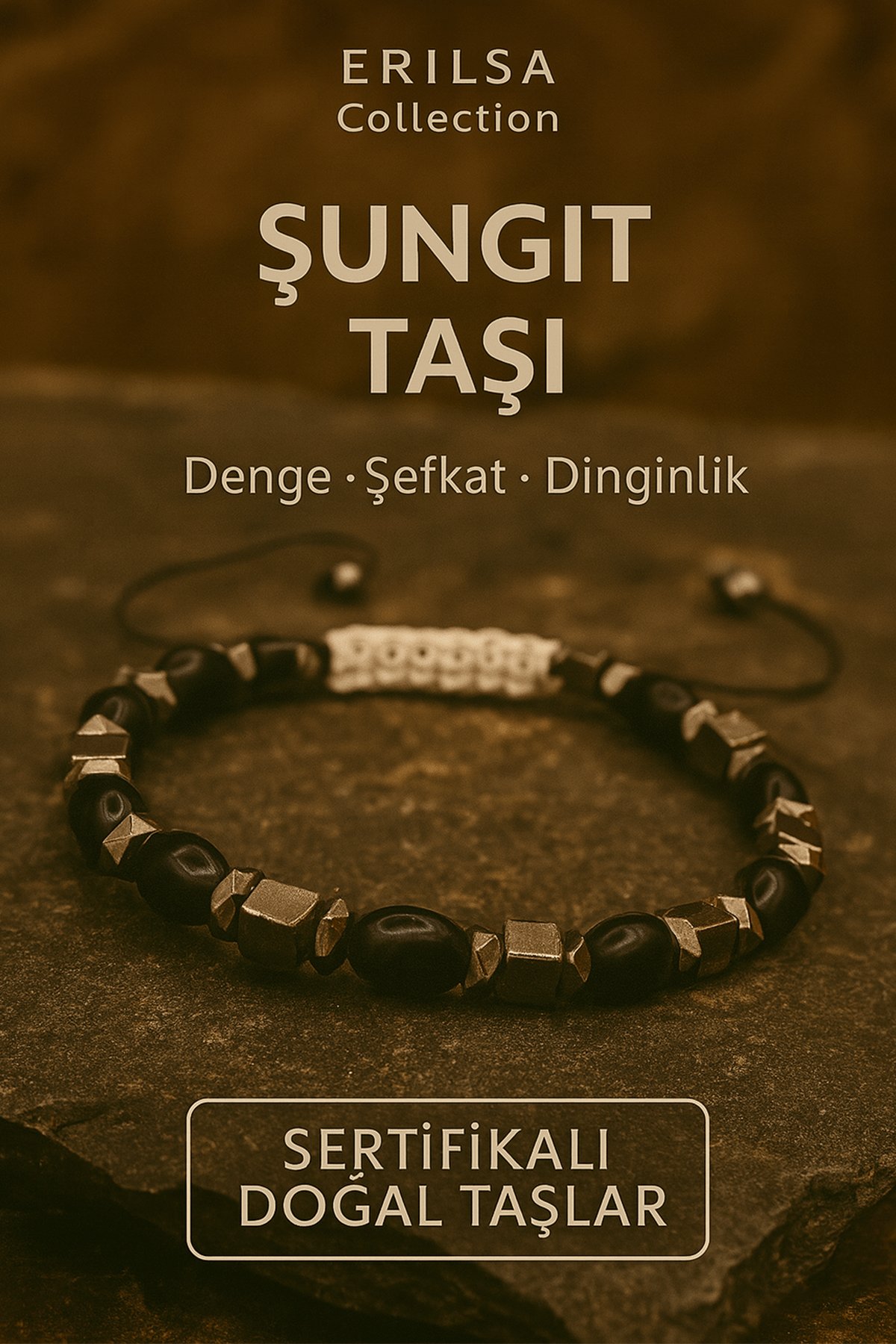 Sertifikalı Şungit Taşı Bileklik Dinginlik ve Şefkat Enerjisiyle Ruhsal Dengeyi Destekler