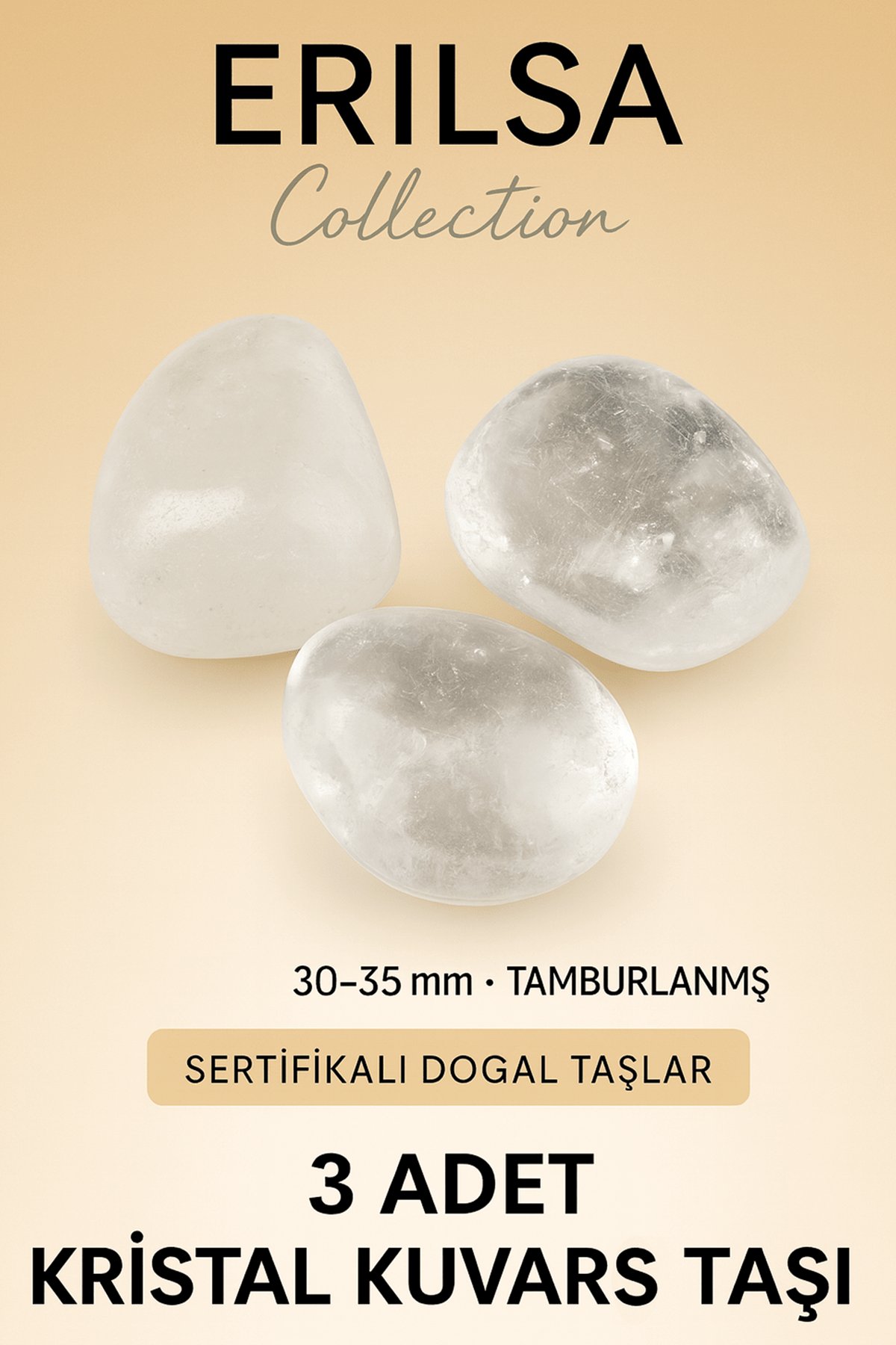 Sertifikalı Kristal Kuvars Taşı Doğal Taş Kütle – 3 Adet Parça Saf ve Şeffaf