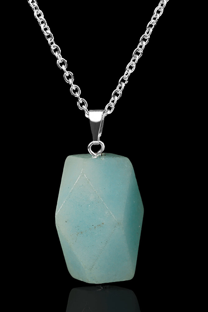 Sertifikalı Fasetli Doğal Akuamarin Taşı Kolye - 1.kalite